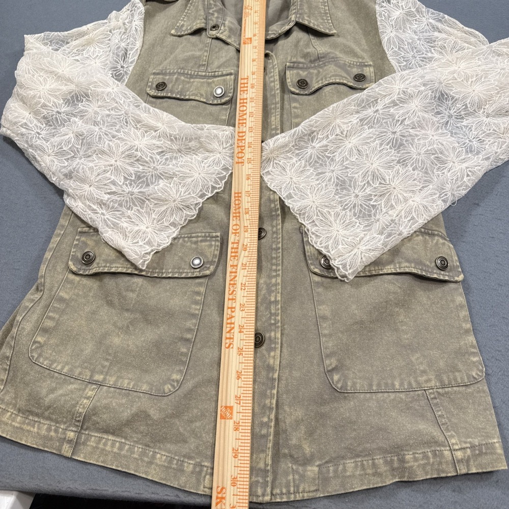 Gimmicks KHAKI FIELD Jacket FLAP POCKETS with CREAM  Lace ARMS Women's‎ Size M - Picture 5 of 9